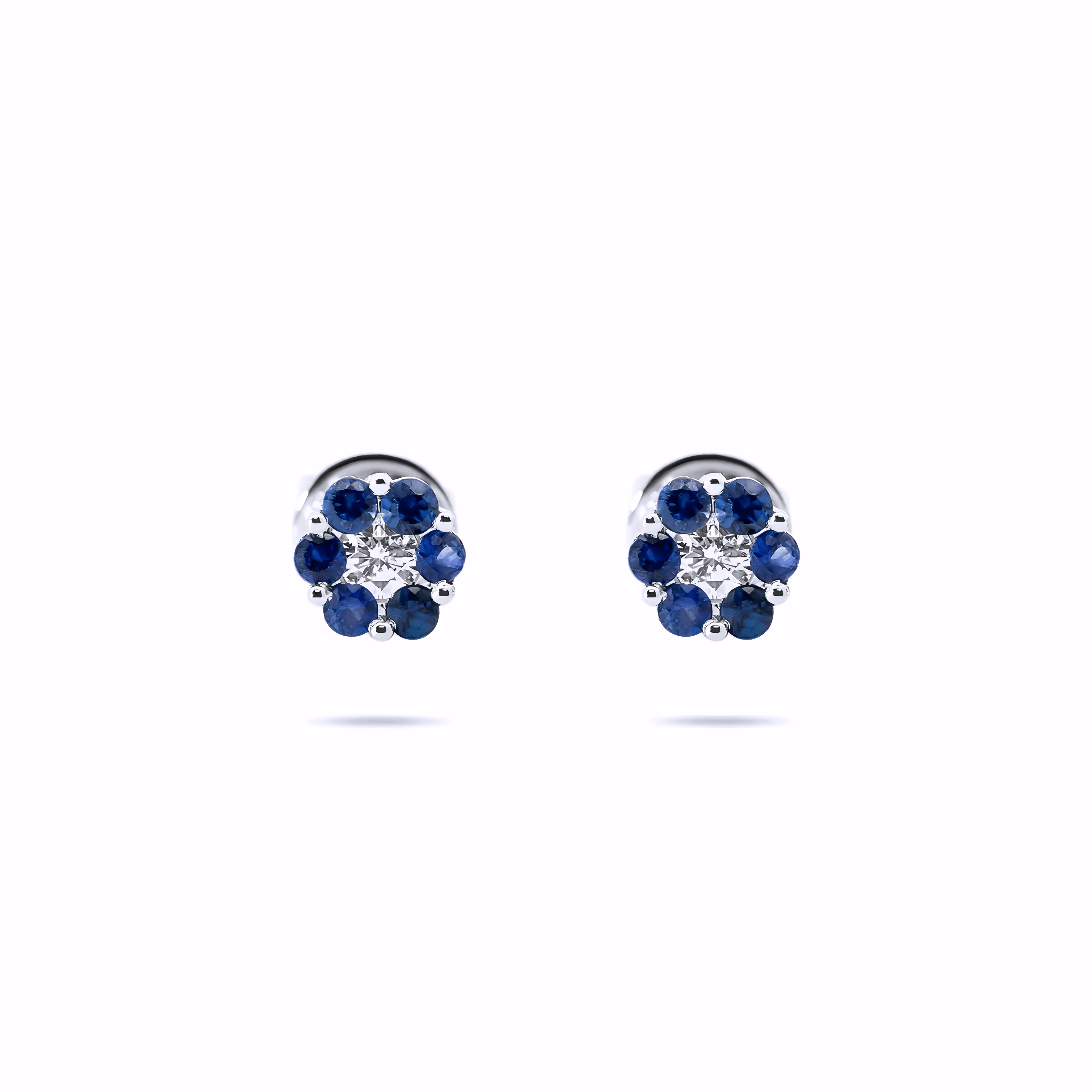 BLUE SAPPHIRE FLOWER STUD EARRINGS