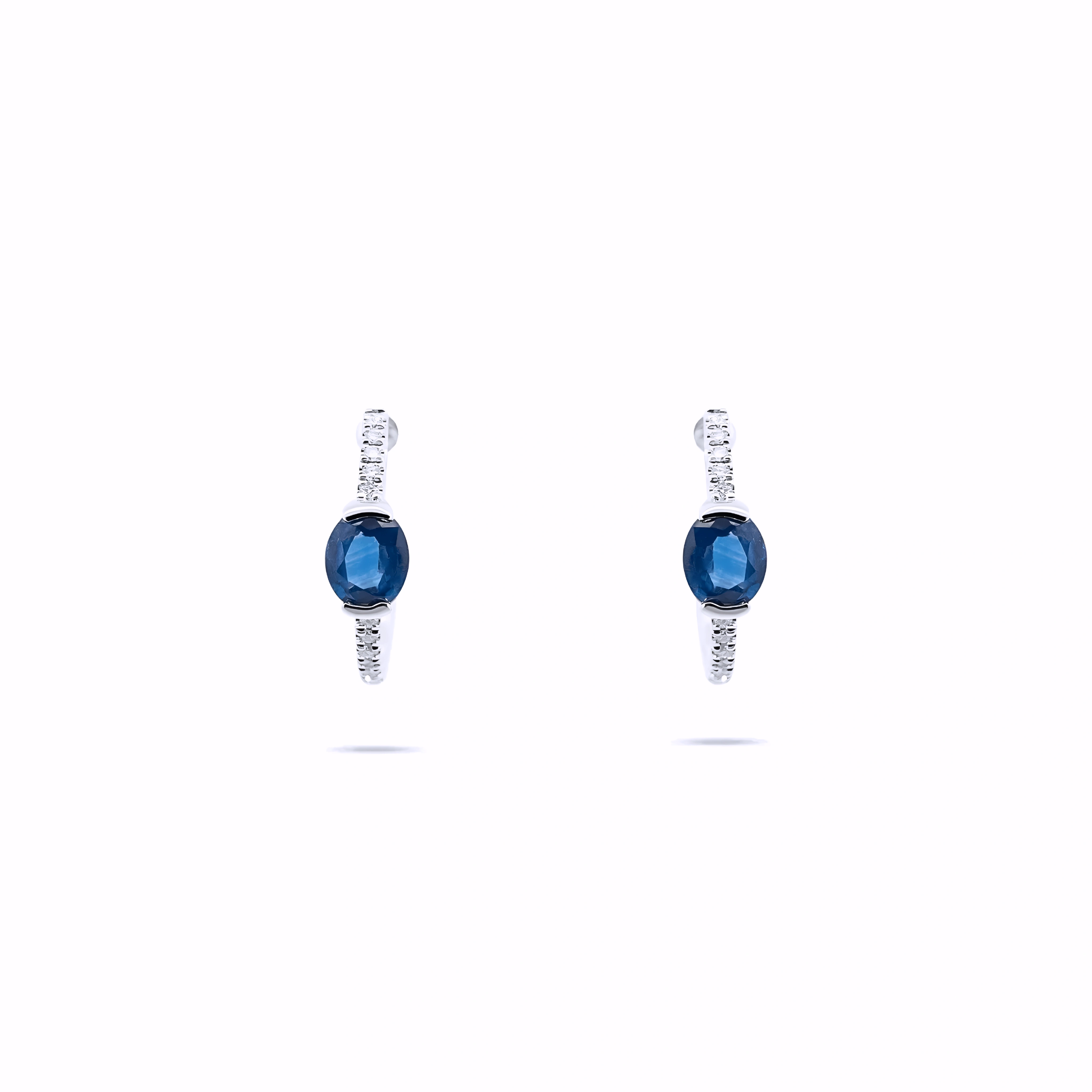 BLUE SAPPHIRE OVAL AND DIAMOND HUGGIE EARRINGS