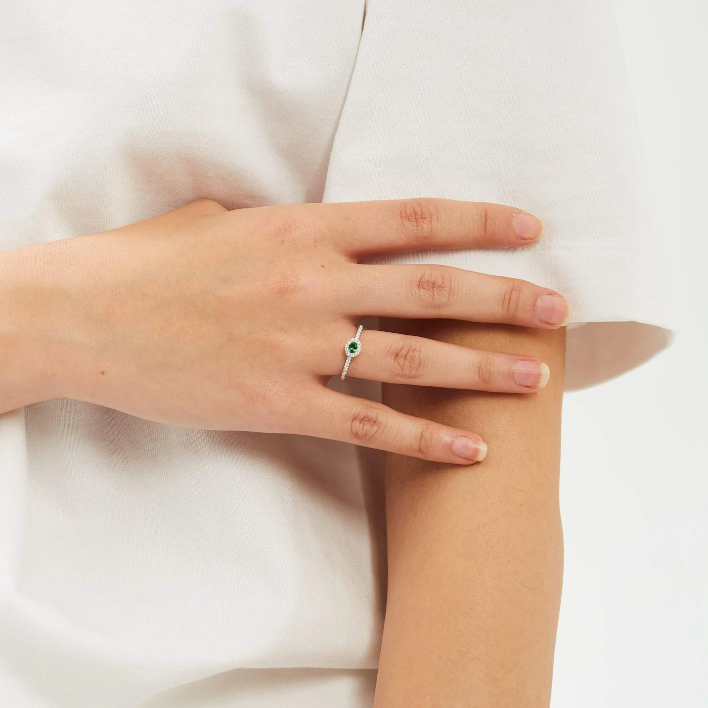 DIAMOND FRAMED EMERALD RING