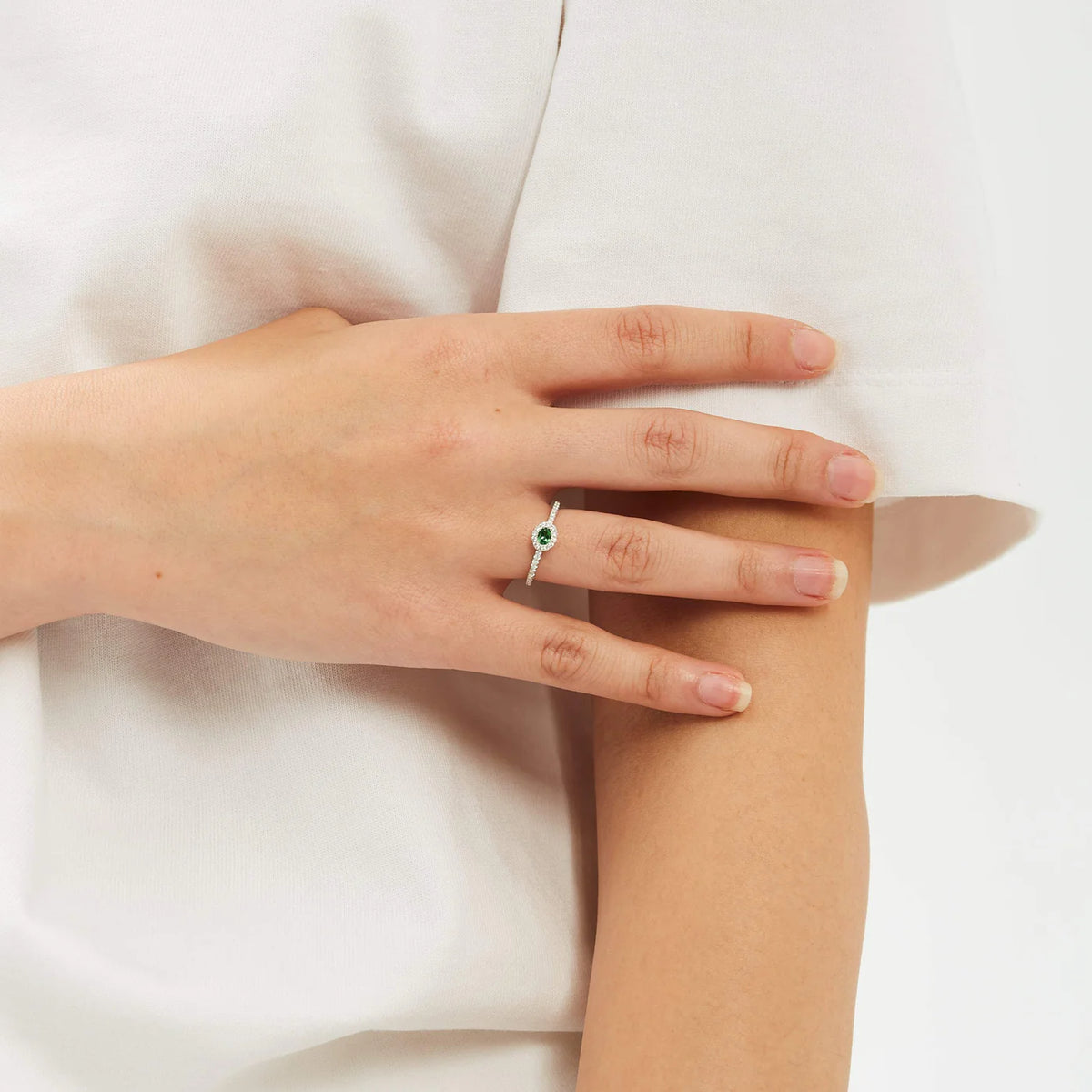 DIAMOND FRAMED EMERALD RING