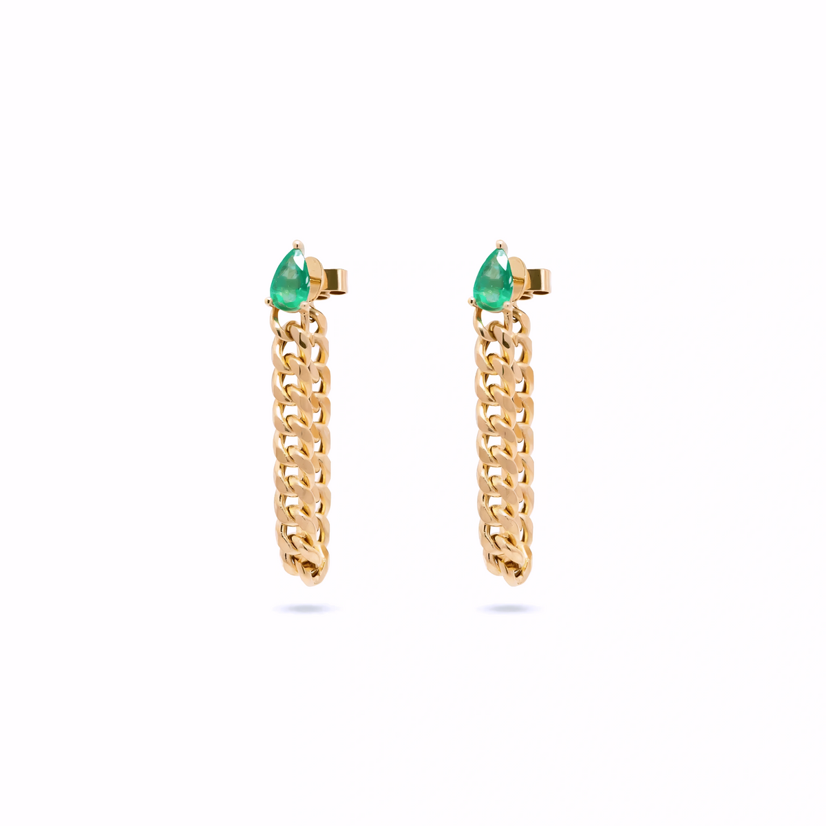 EMERALD CUBAN CHAIN DROP EARRINGS