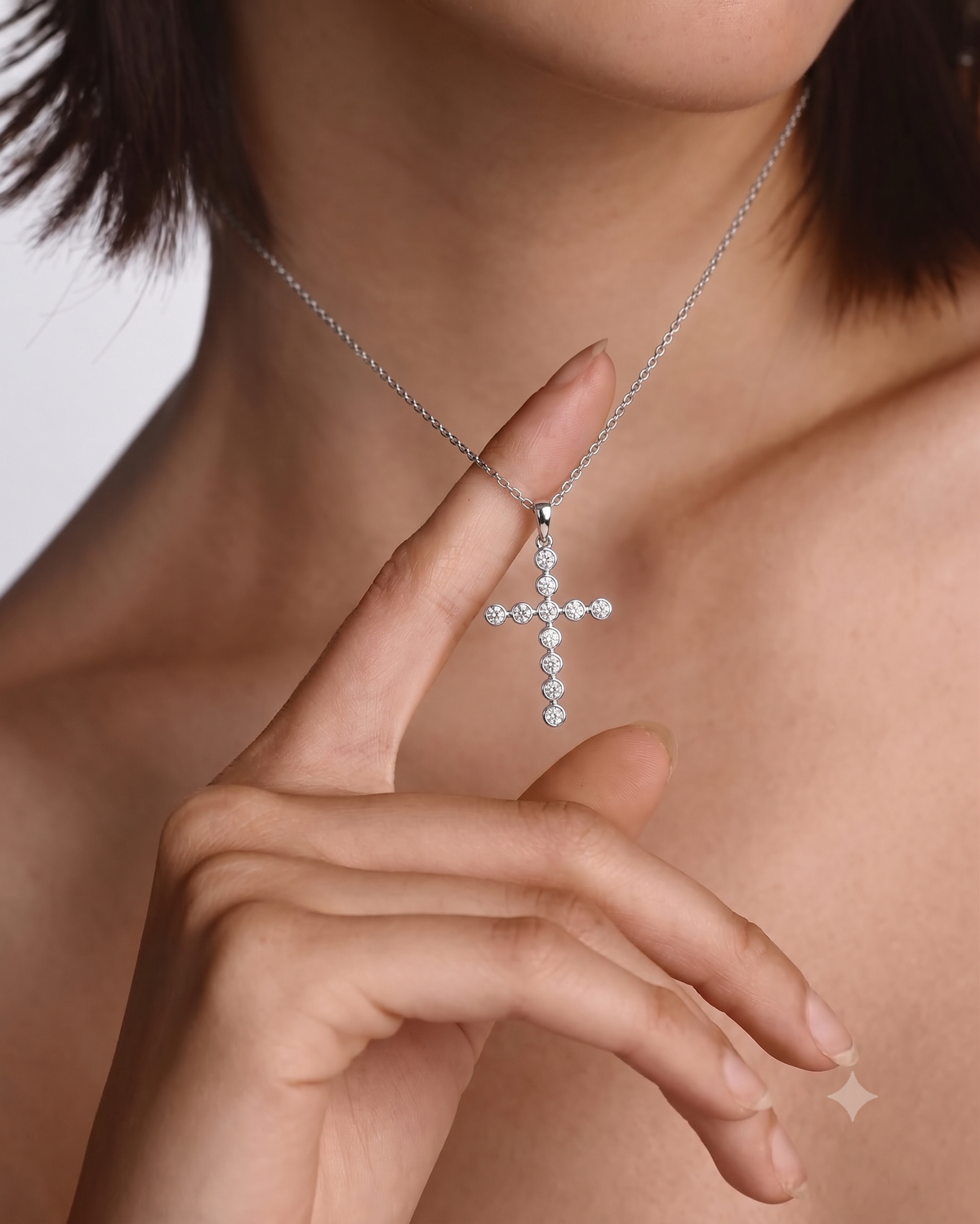 DIAMOND BEZEL CROSS NECKLACE