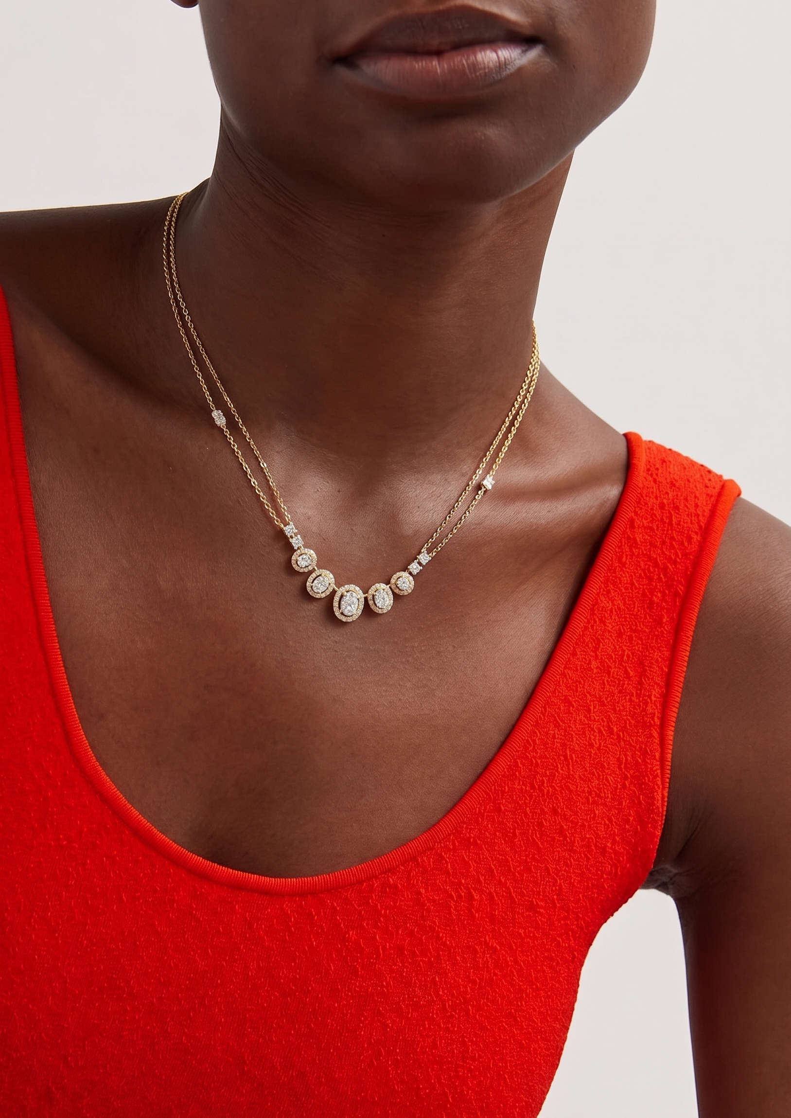 OVAL DIAMOND DOUBLE CHAIN NECKLACE