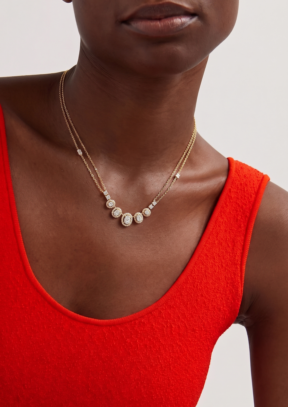 OVAL DIAMOND DOUBLE CHAIN NECKLACE