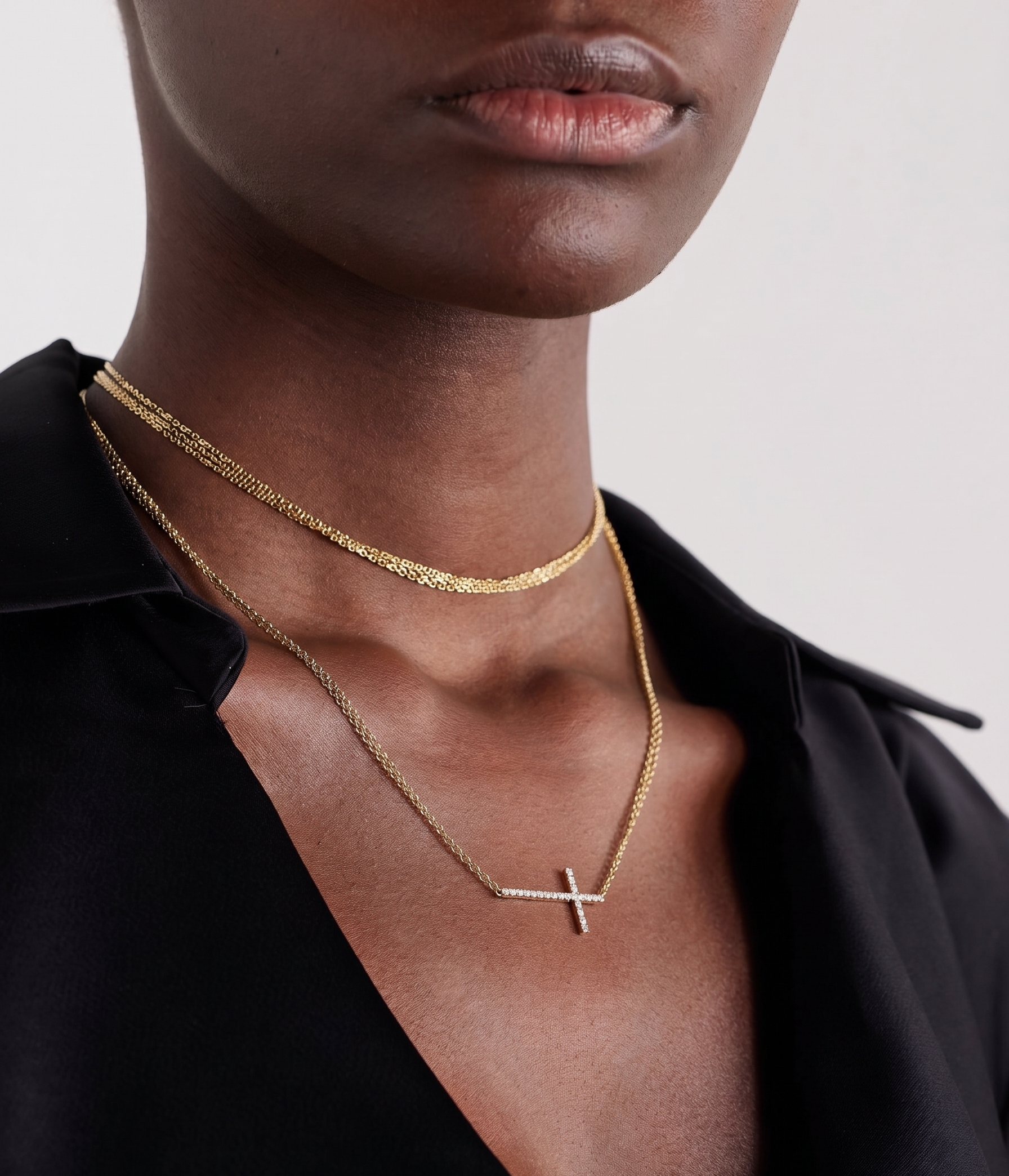 SIDEWAYS DIAMOND CROSS NECKLACE