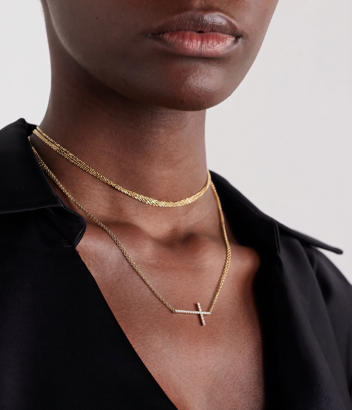 SIDEWAYS DIAMOND CROSS NECKLACE