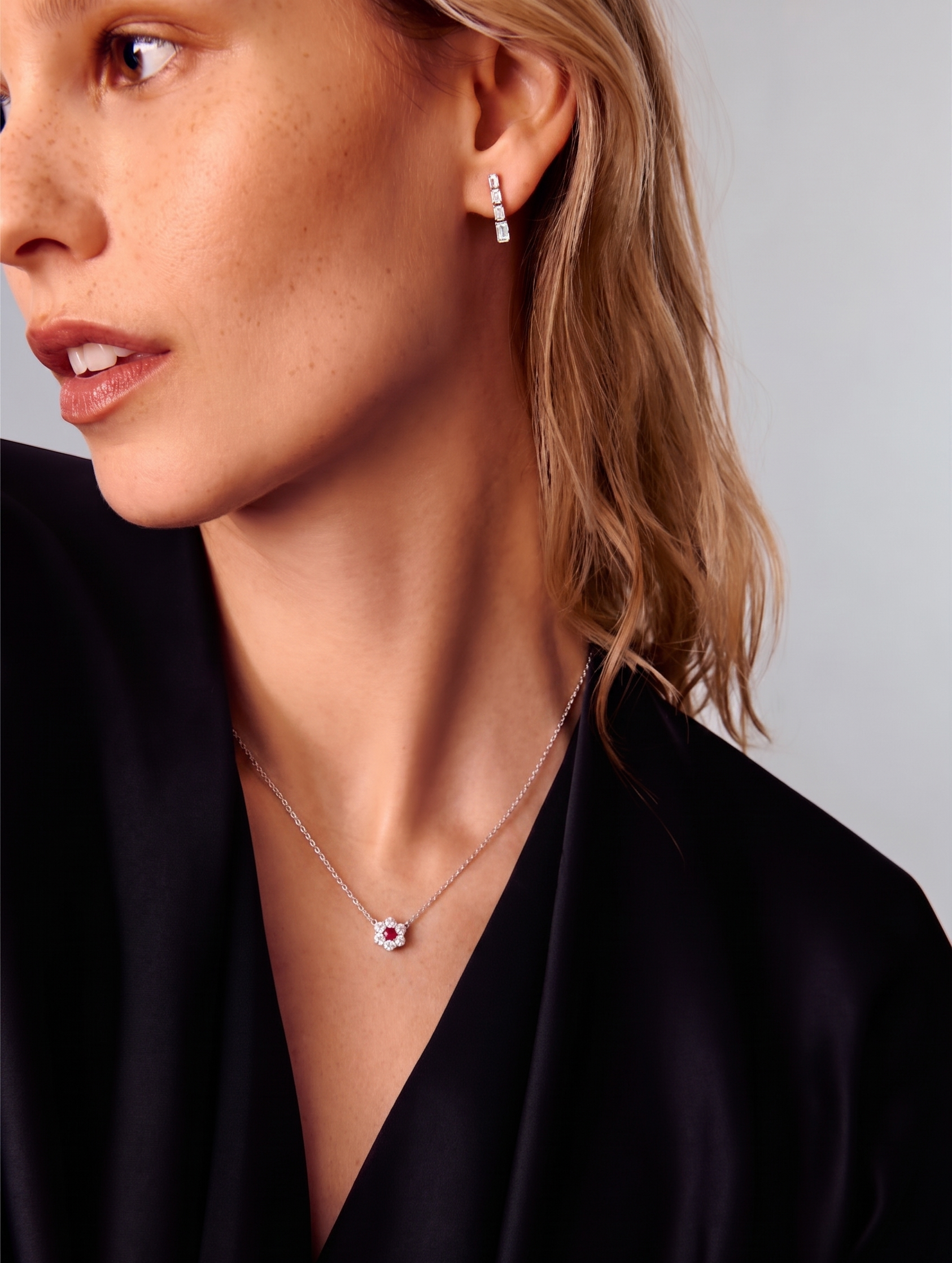 RUBY DIAMOND CLUSTER NECKLACE