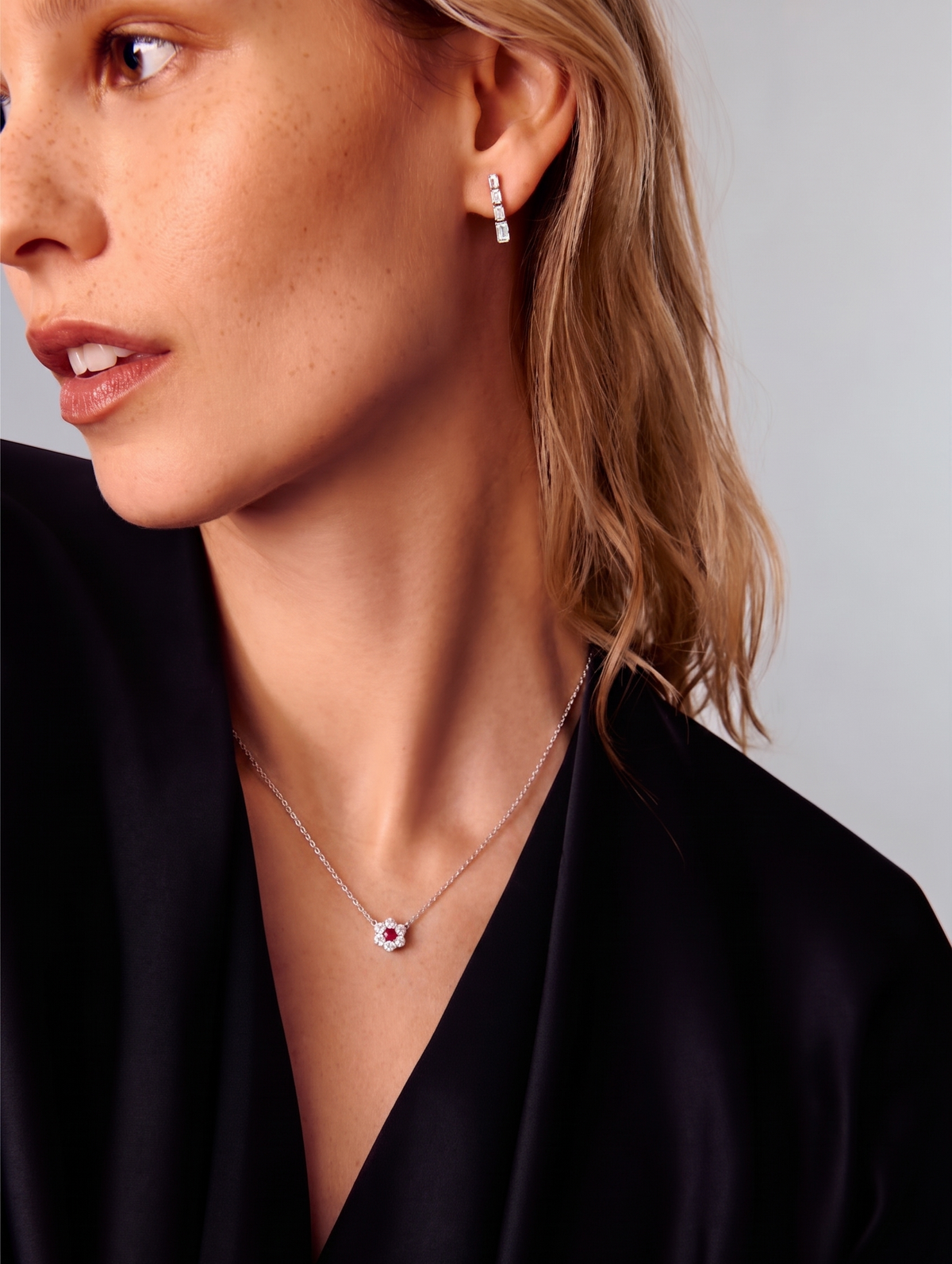 RUBY DIAMOND CLUSTER NECKLACE