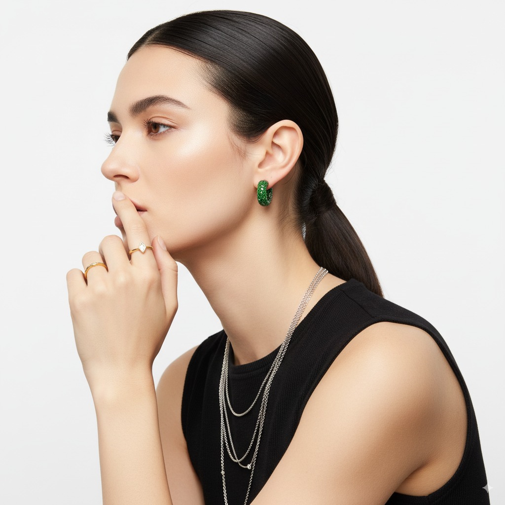 CHUNKY EMERALD HOOP EARRINGS