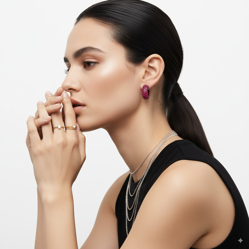CHUNKY RUBY HOOP EARRINGS