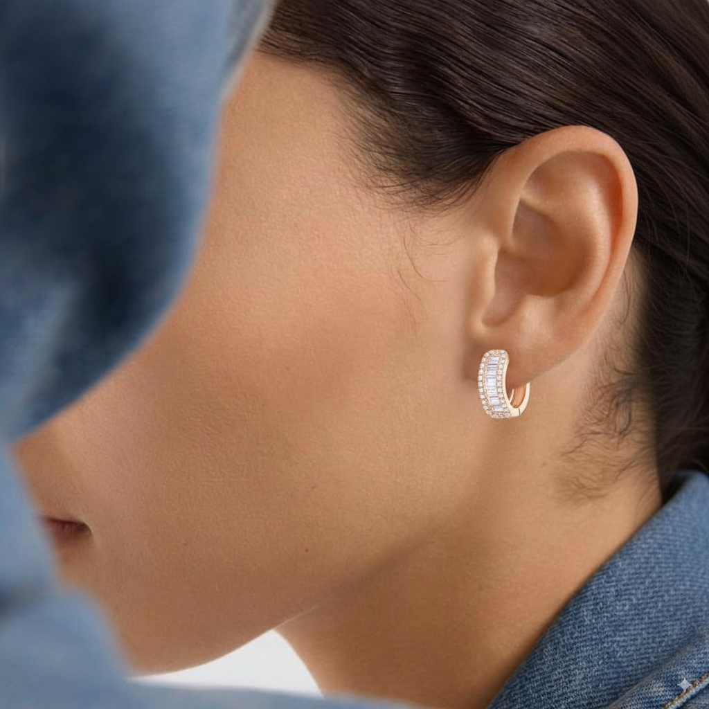 DIAMOND BAGUETTE HOOP EARRINGS