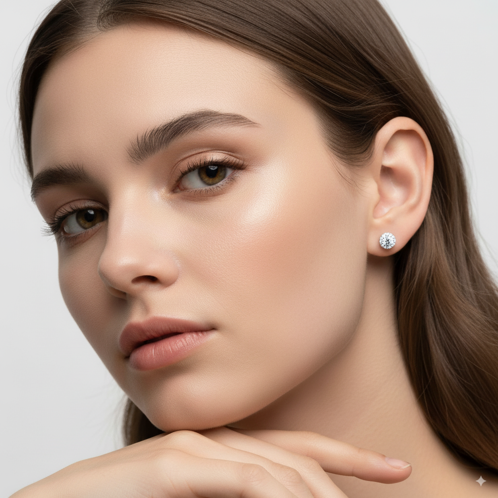 DIAMOND FRAMED STUD EARRINGS