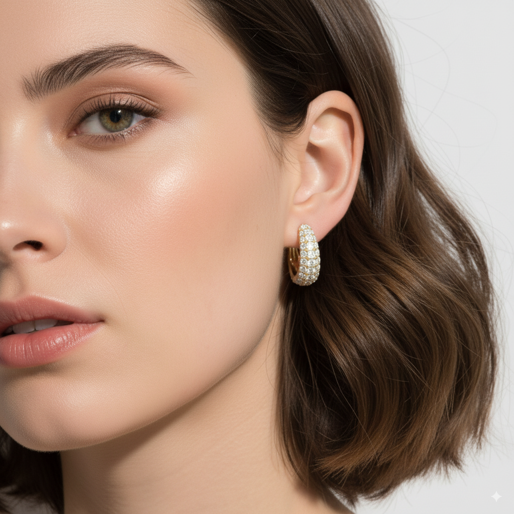 DIAMOND TAPERED HUGGIE EARRINGS
