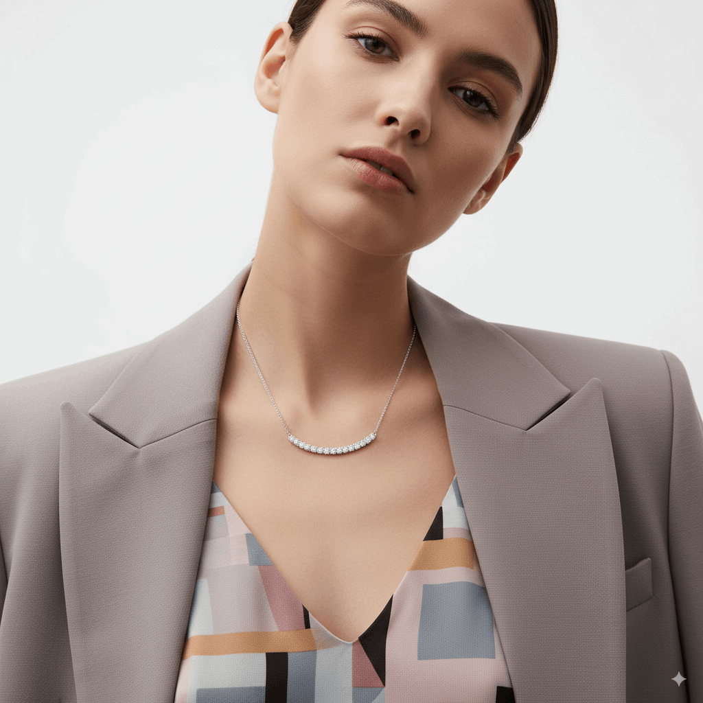 DIAMOND CURVED BAR NECKLACE