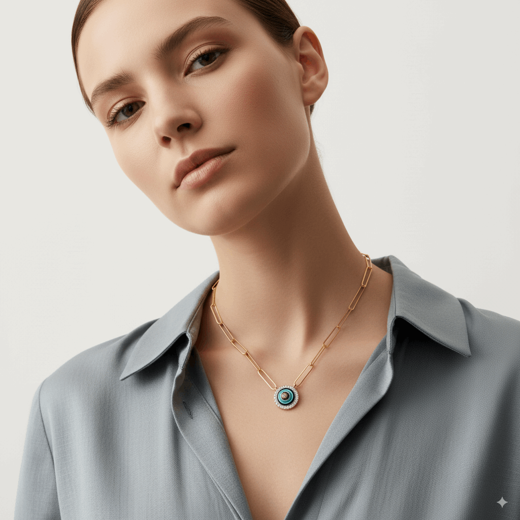 ENAMEL AND DIAMOND EVIL EYE NECKLACE