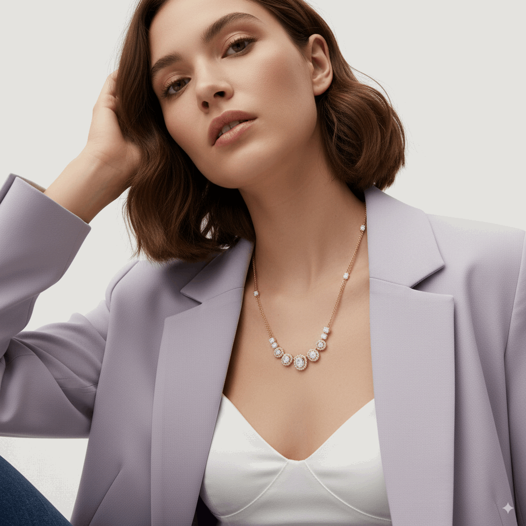 OVAL DIAMOND DOUBLE CHAIN NECKLACE