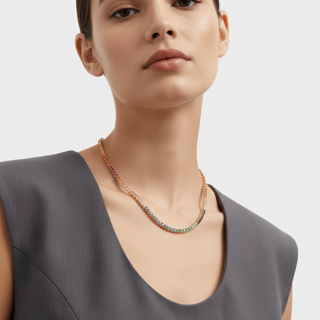 RAINBOW SAPPHIRE TENNIS NECKLACE