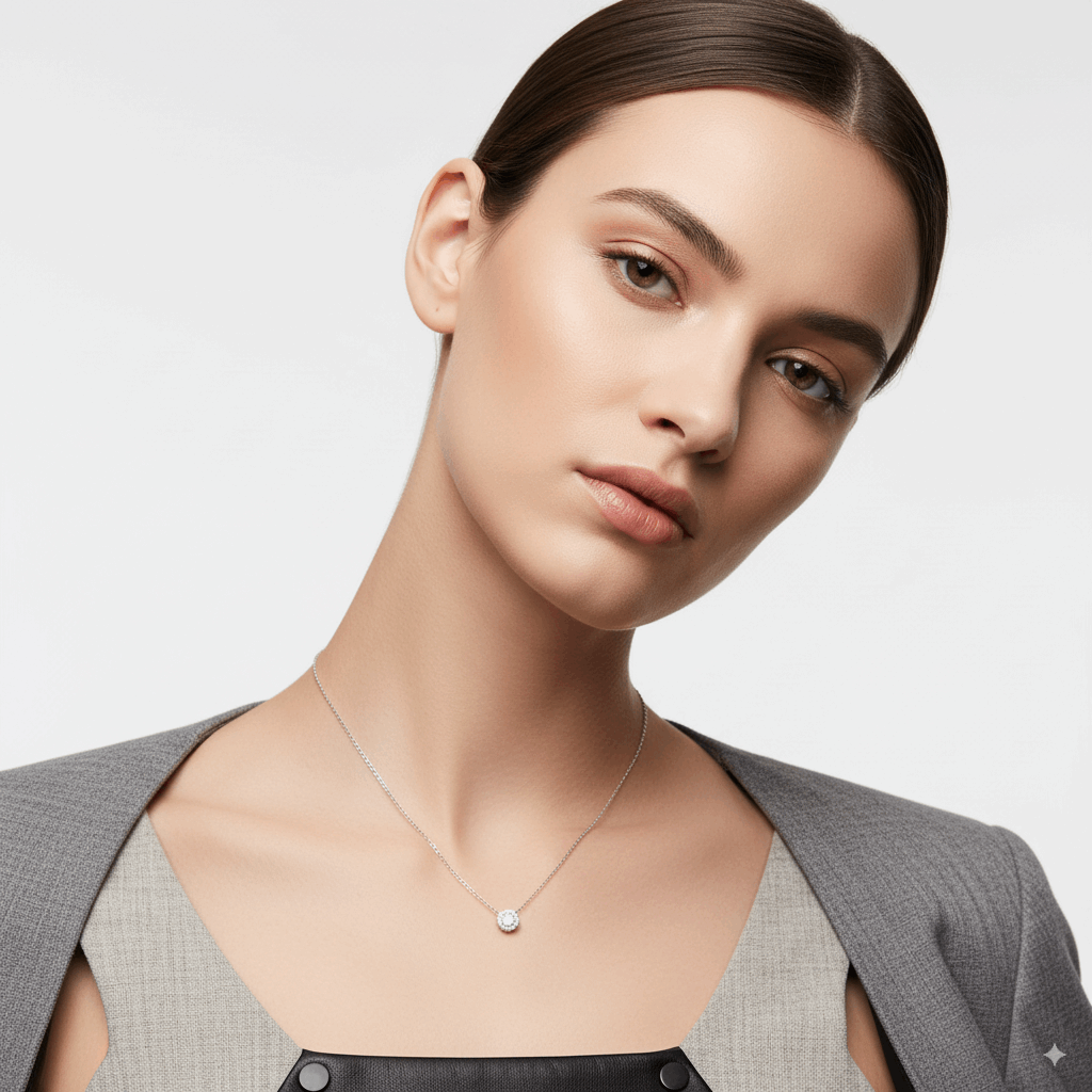 ROUND HALO SET DIAMOND PENDANT NECKLACE