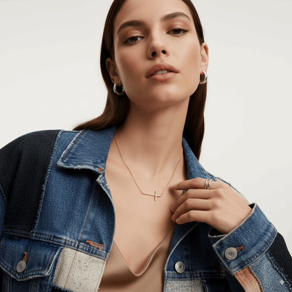 SIDEWAYS DIAMOND CROSS NECKLACE