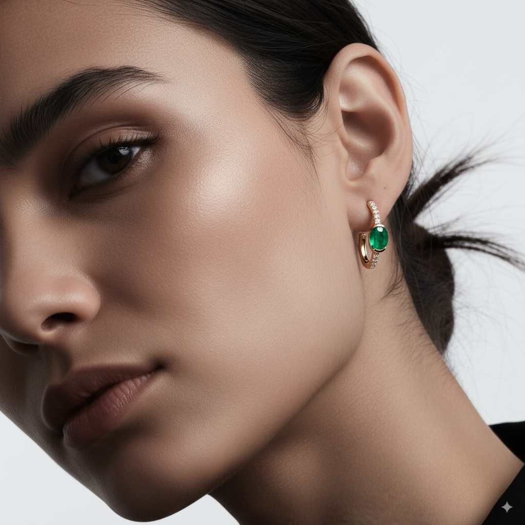 EMERALD DIAMOND HUGGIE EARRINGS
