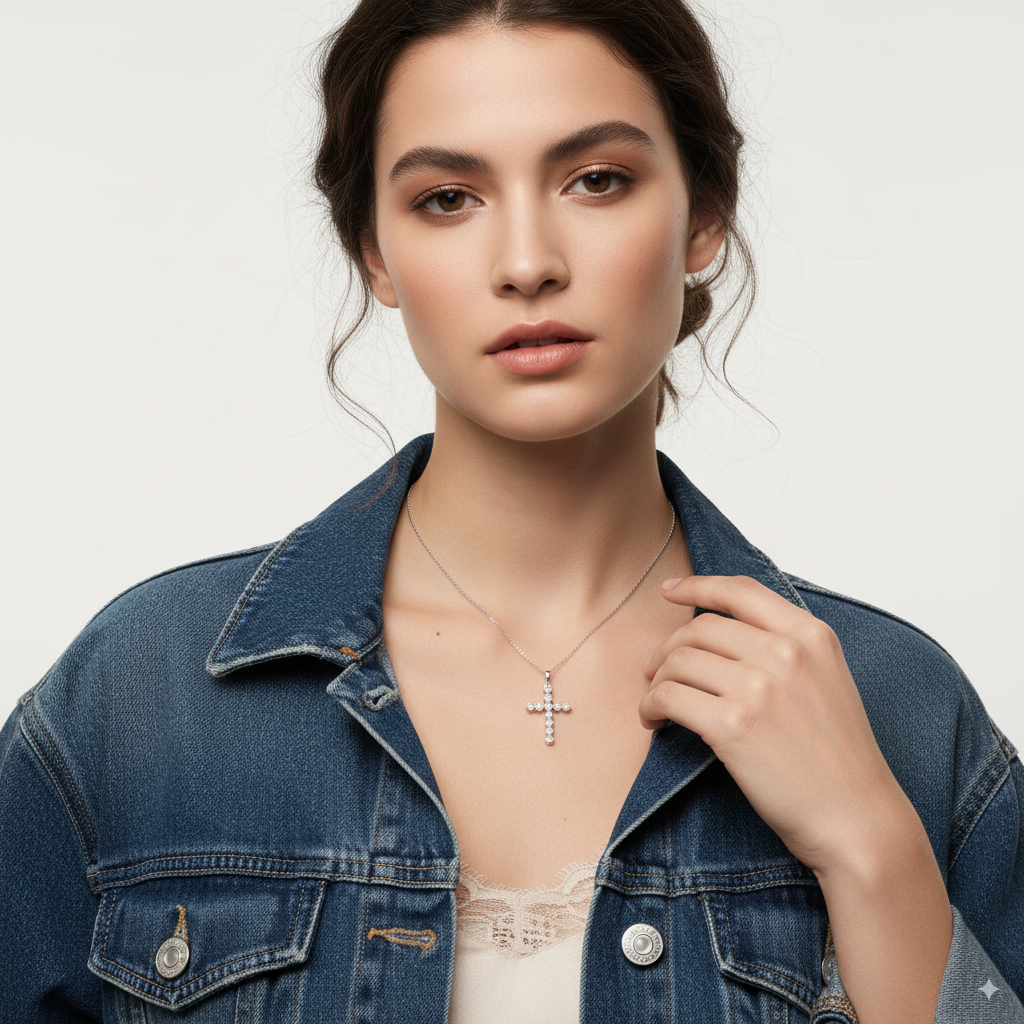 DIAMOND BEZEL CROSS NECKLACE