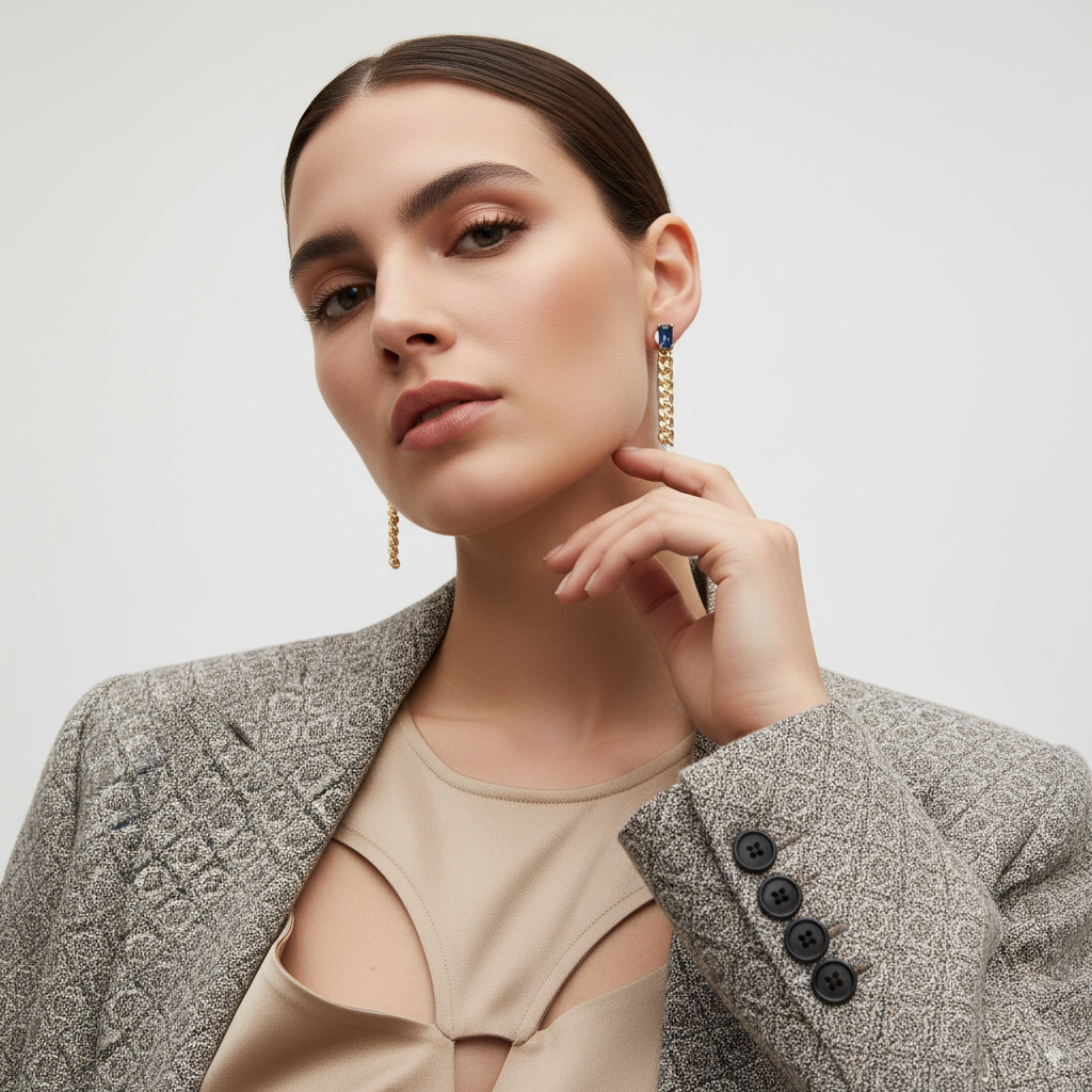 SAPPHIRE CUBAN CHAIN DROP EARRINGS