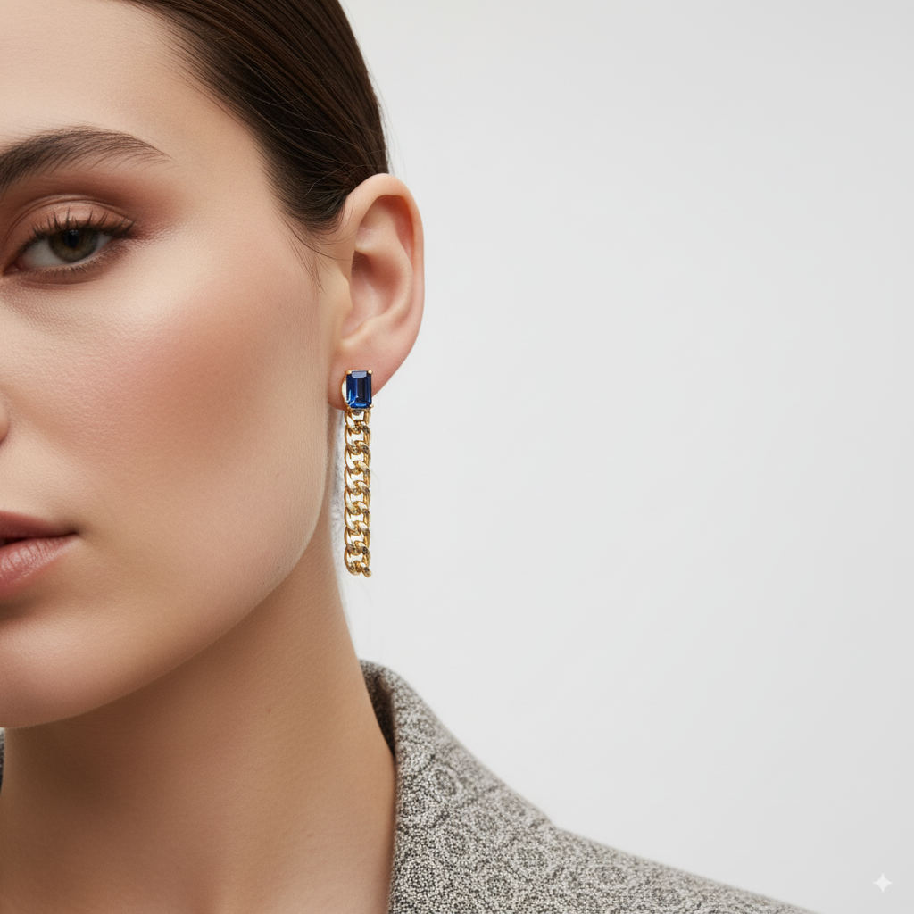 SAPPHIRE CUBAN CHAIN DROP EARRINGS