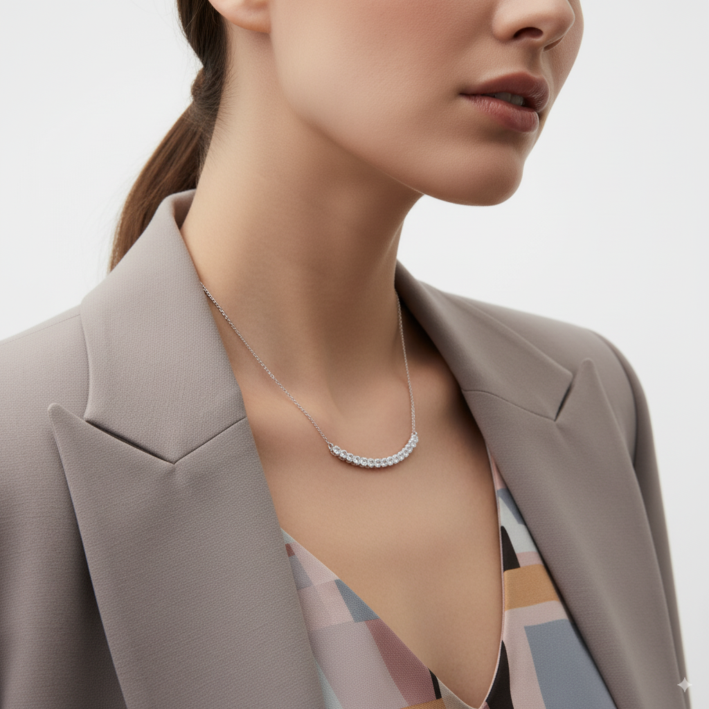 DIAMOND CURVED BAR NECKLACE