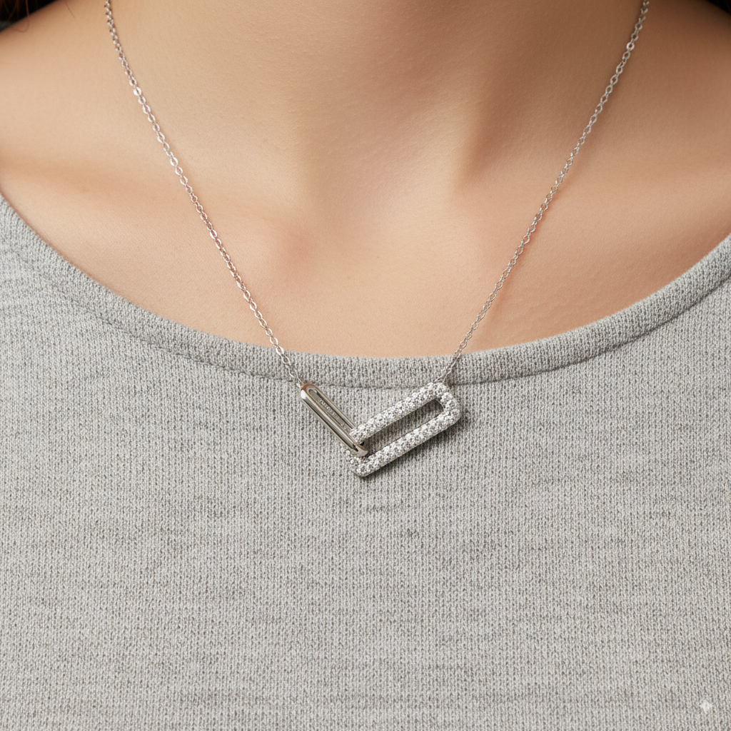 INTERLOCKING DIAMOND RECTANGLE PENDANT NECKLACE