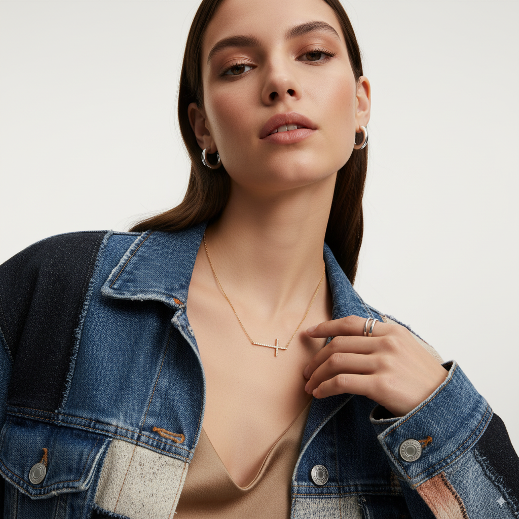 SIDEWAYS DIAMOND CROSS NECKLACE