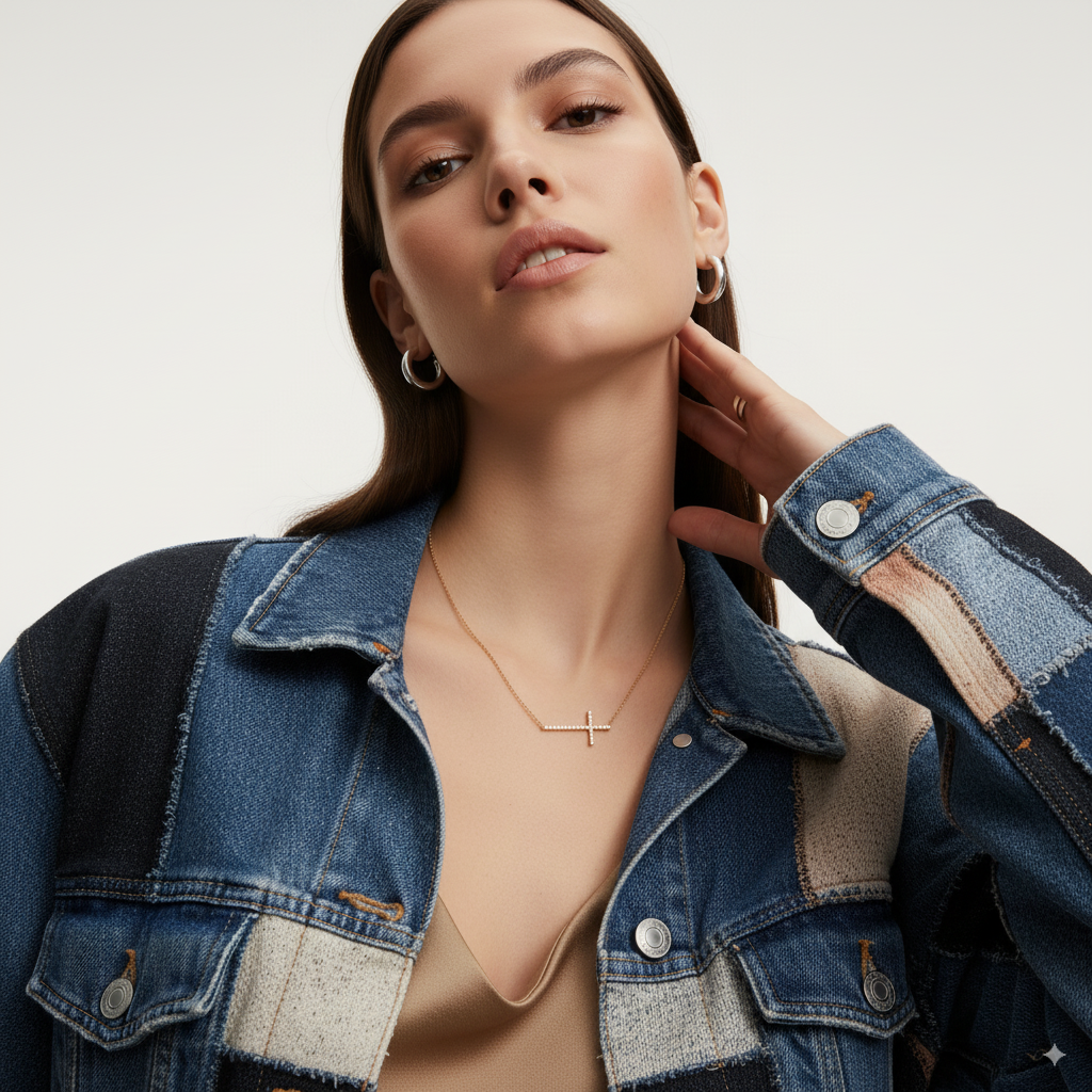 SIDEWAYS DIAMOND CROSS NECKLACE