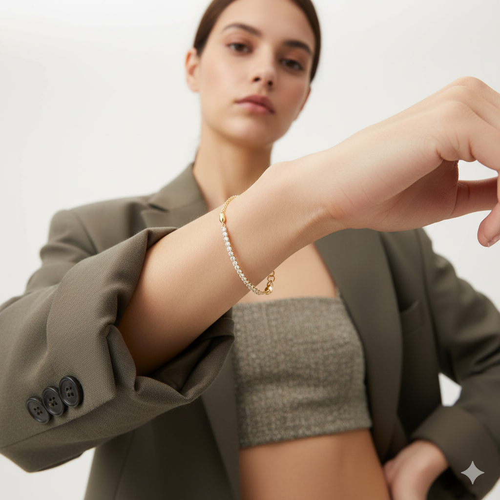 HALF DIAMOND TENNIS CHAIN BRACELET
