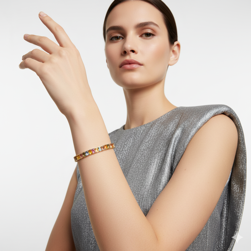 MULTICOLOR SAPPHIRE BEZEL SET BRACELET