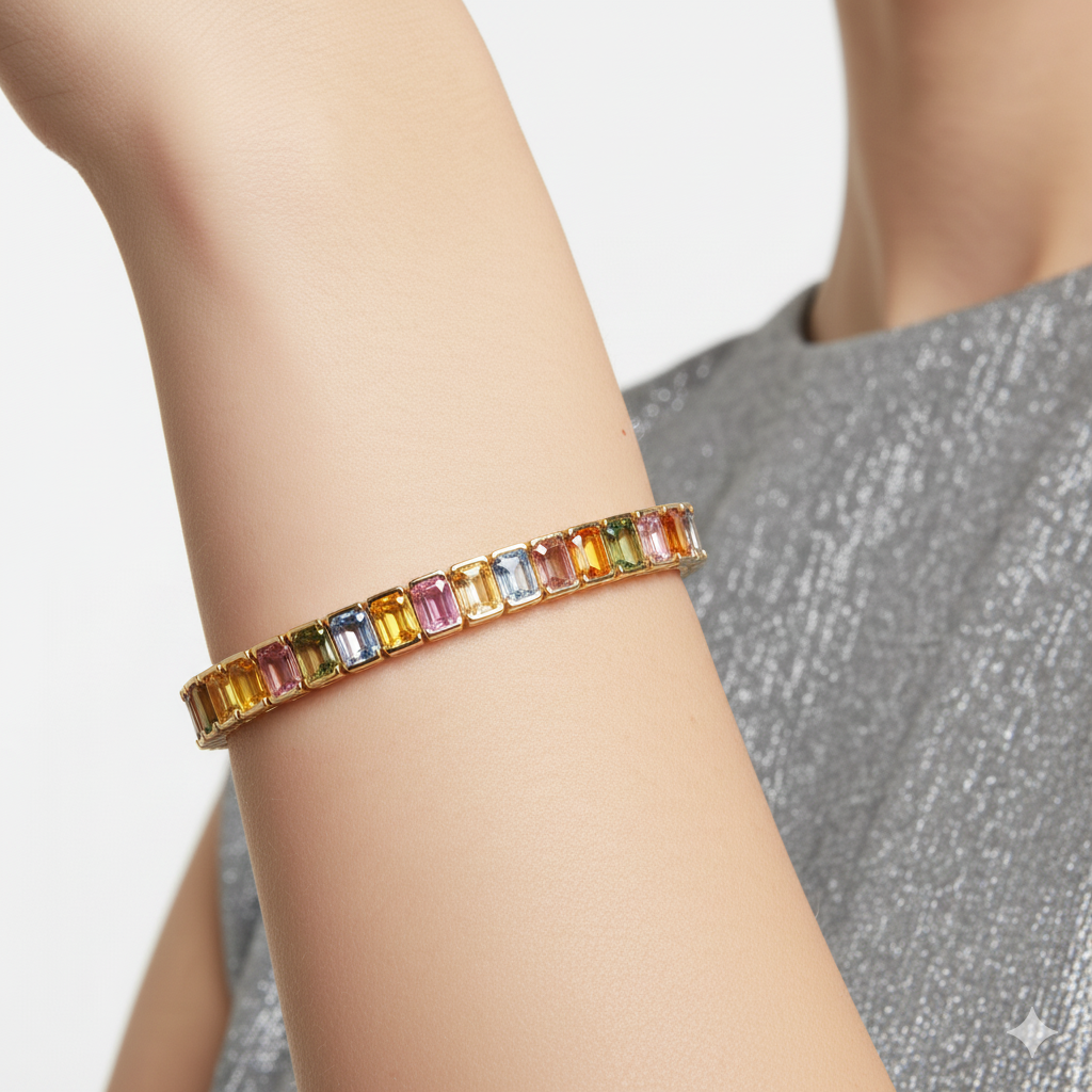 MULTICOLOR SAPPHIRE BEZEL SET BRACELET