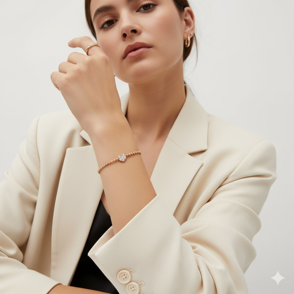 DIAMOND HEART BALL CHAIN BRACELET