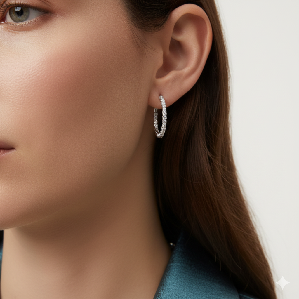 1 INCH DIAMOND HOOP EARRINGS