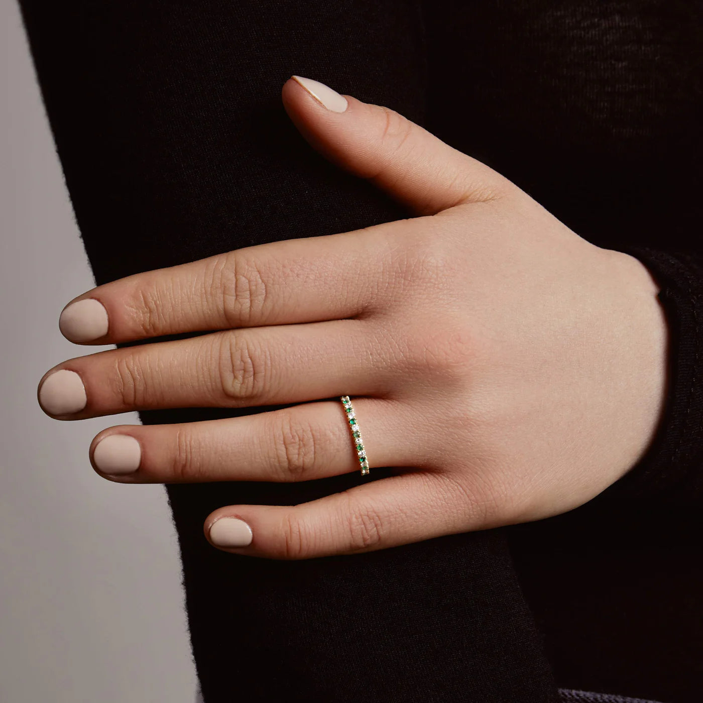 HALF DIAMOND EMERALD ETERNITY RING