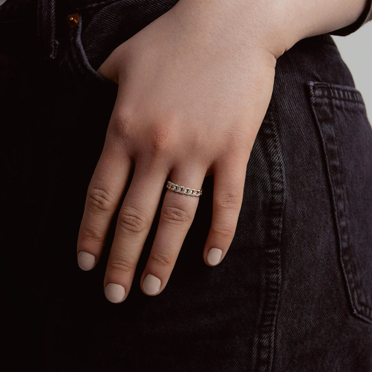 MICRO CUBAN HALF DIAMOND RING