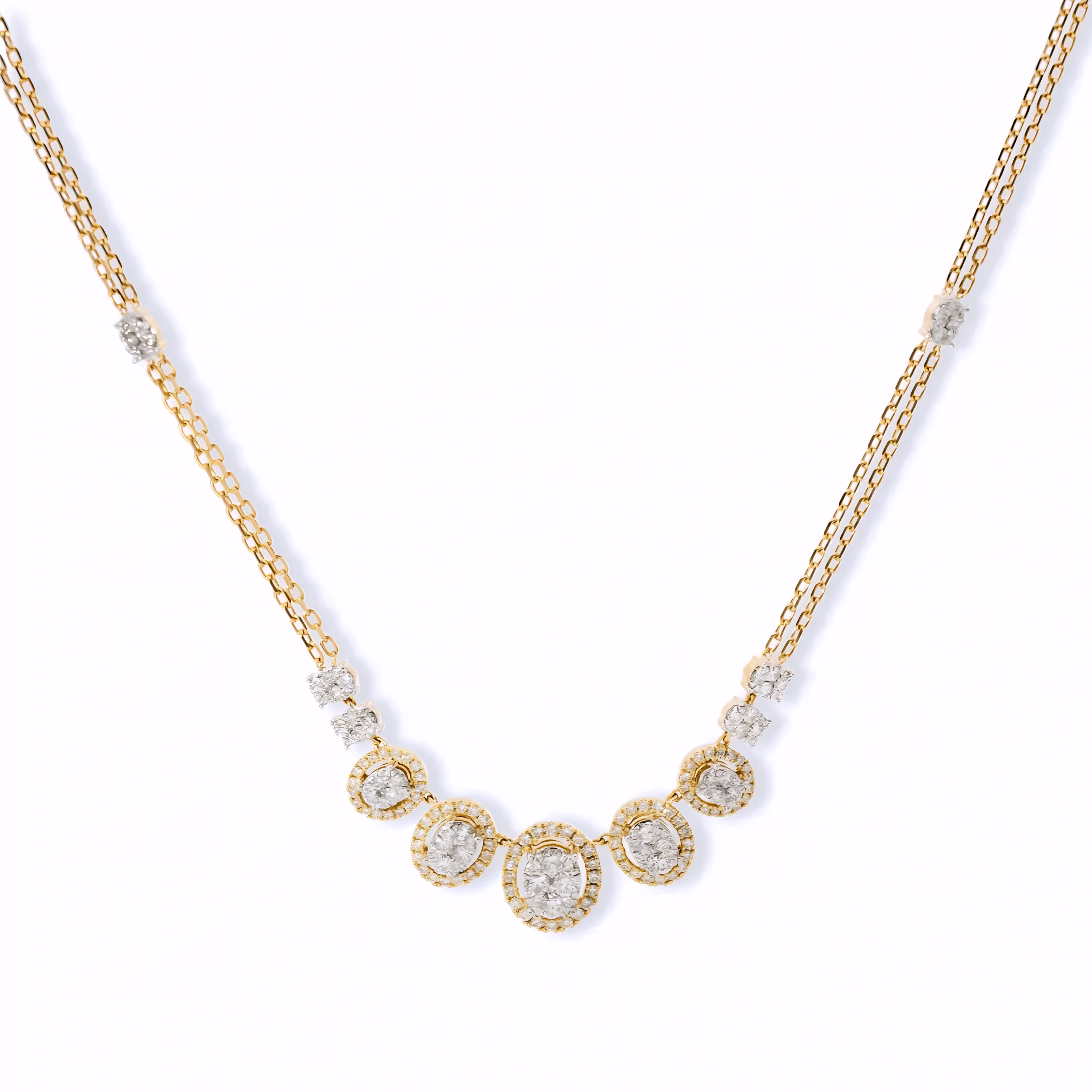 OVAL DIAMOND DOUBLE CHAIN NECKLACE