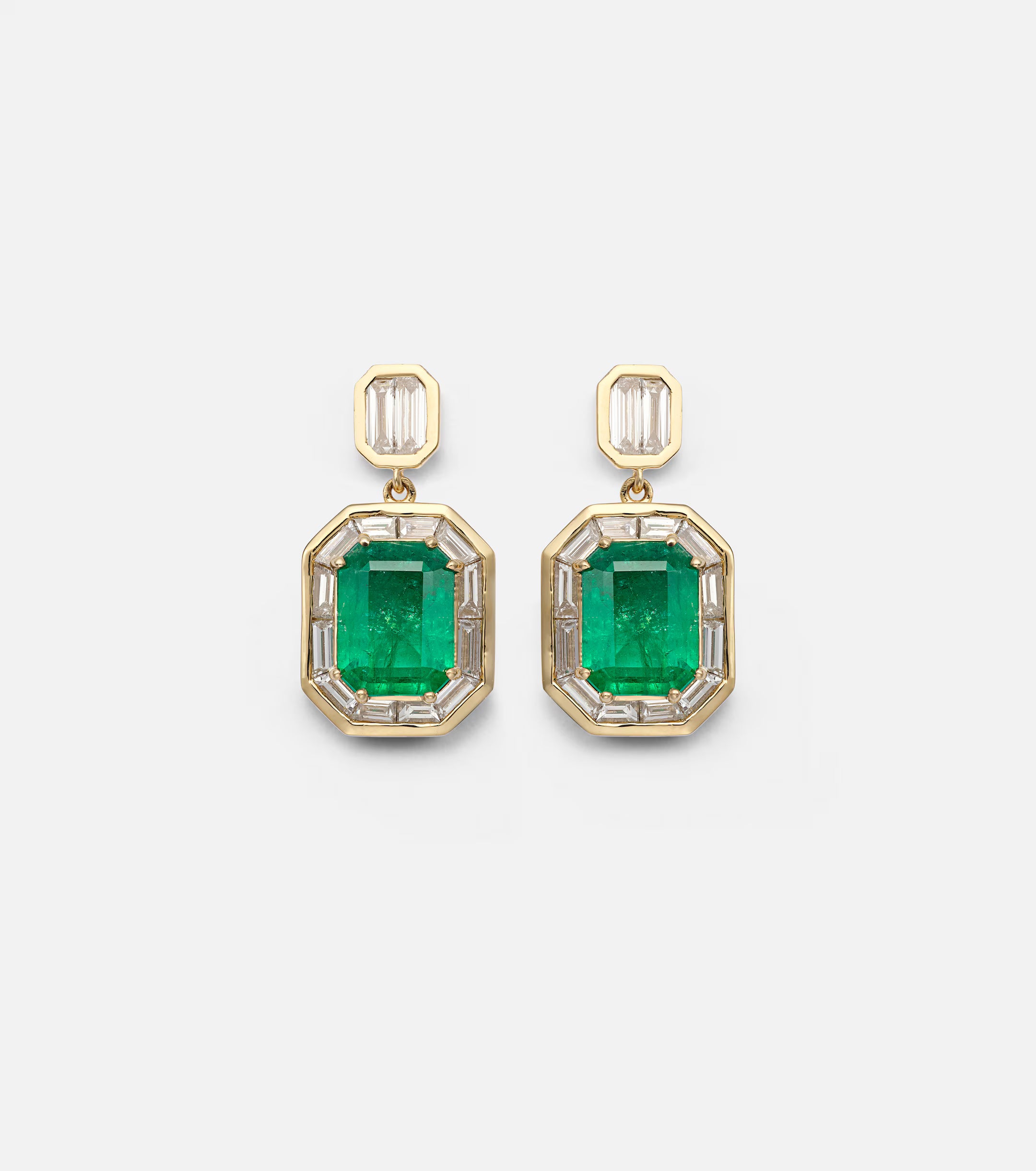 HALO DROP EARRINGS WITH EMERALDS AND DIAMONDS