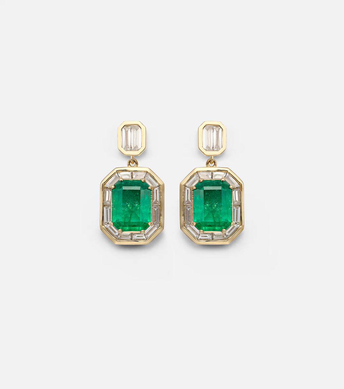 HALO DROP EARRINGS WITH EMERALDS AND DIAMONDS
