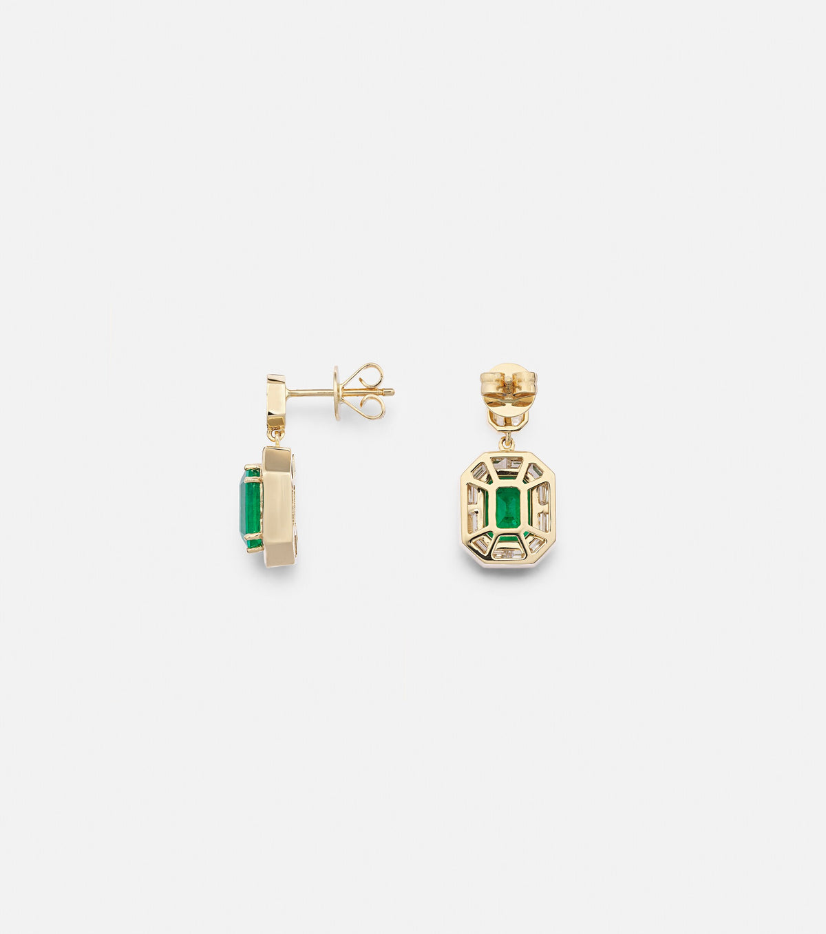 HALO DROP EARRINGS WITH EMERALDS AND DIAMONDS