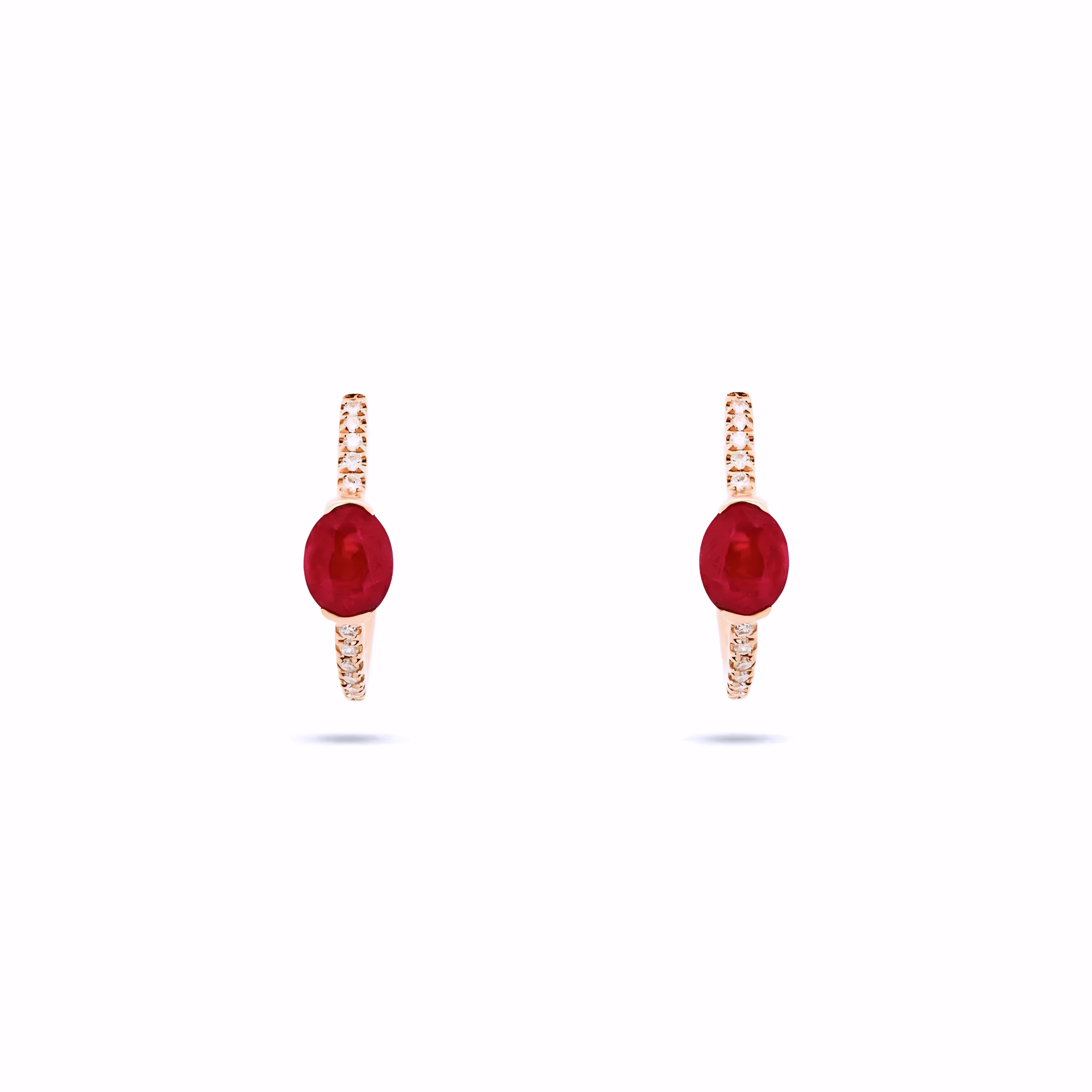RUBY OVAL AND DIAMOND HUGGIE EARRINGS