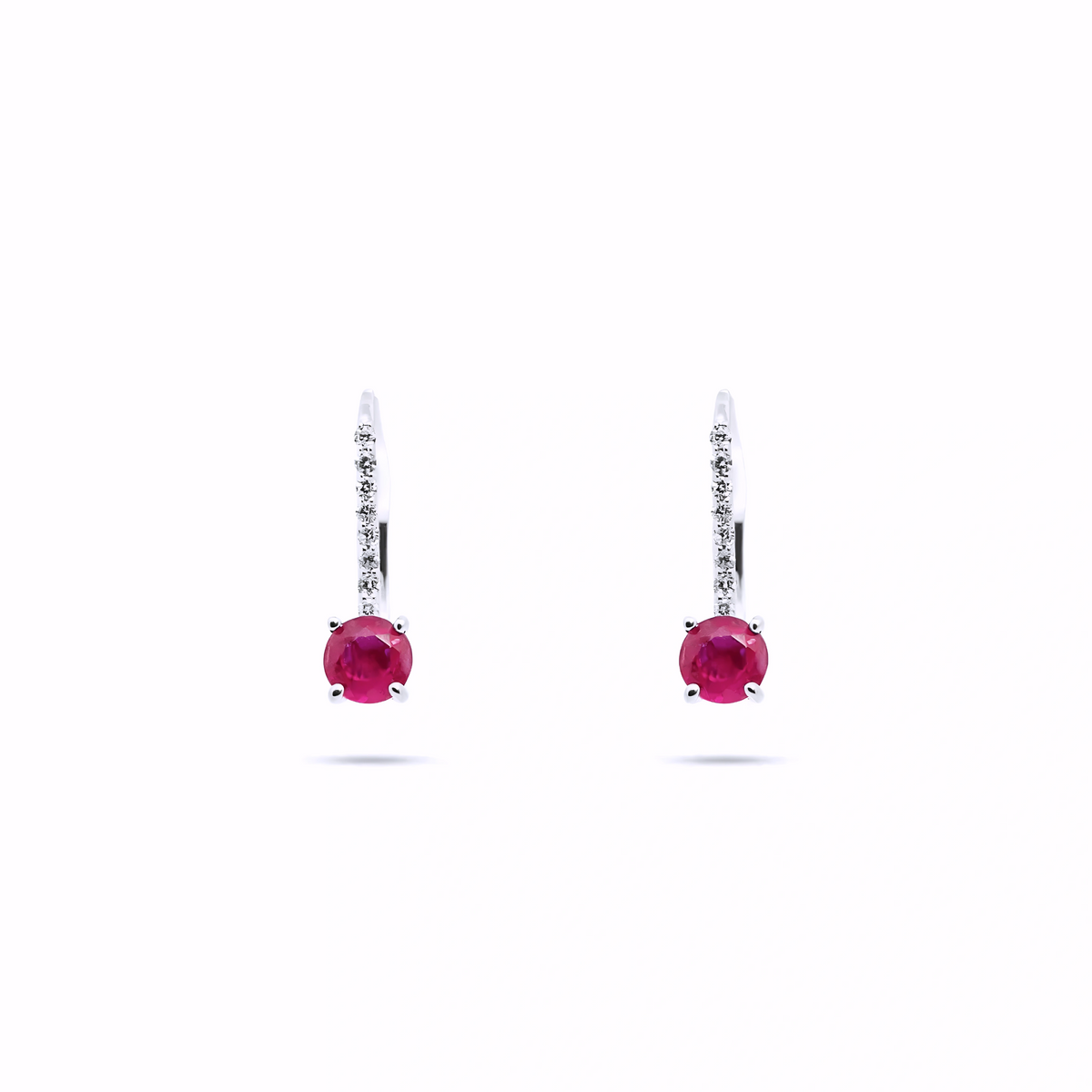 RUBY ROUND CUT AND DIAMOND HUGGIE EARRINGS