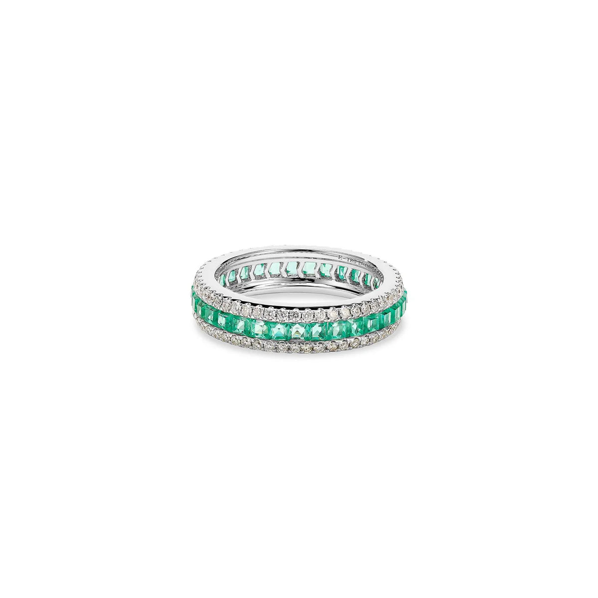 THREE ROW DIAMOND EMERALD RING