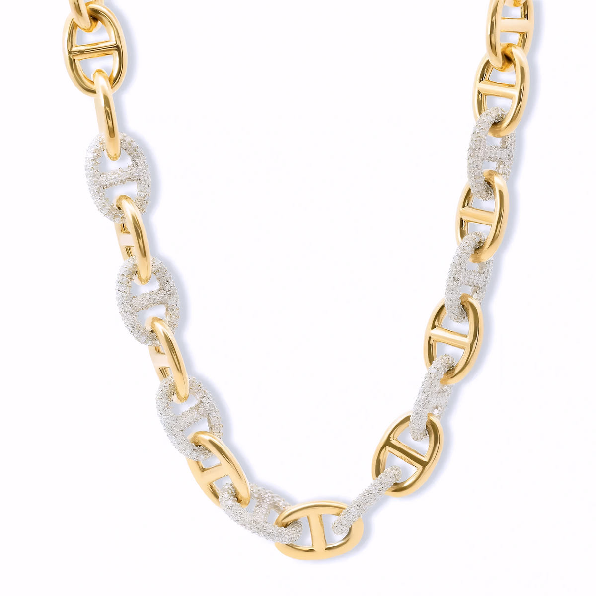 TWO TONE DIAMOND ANCHOR LINK NECKLACE