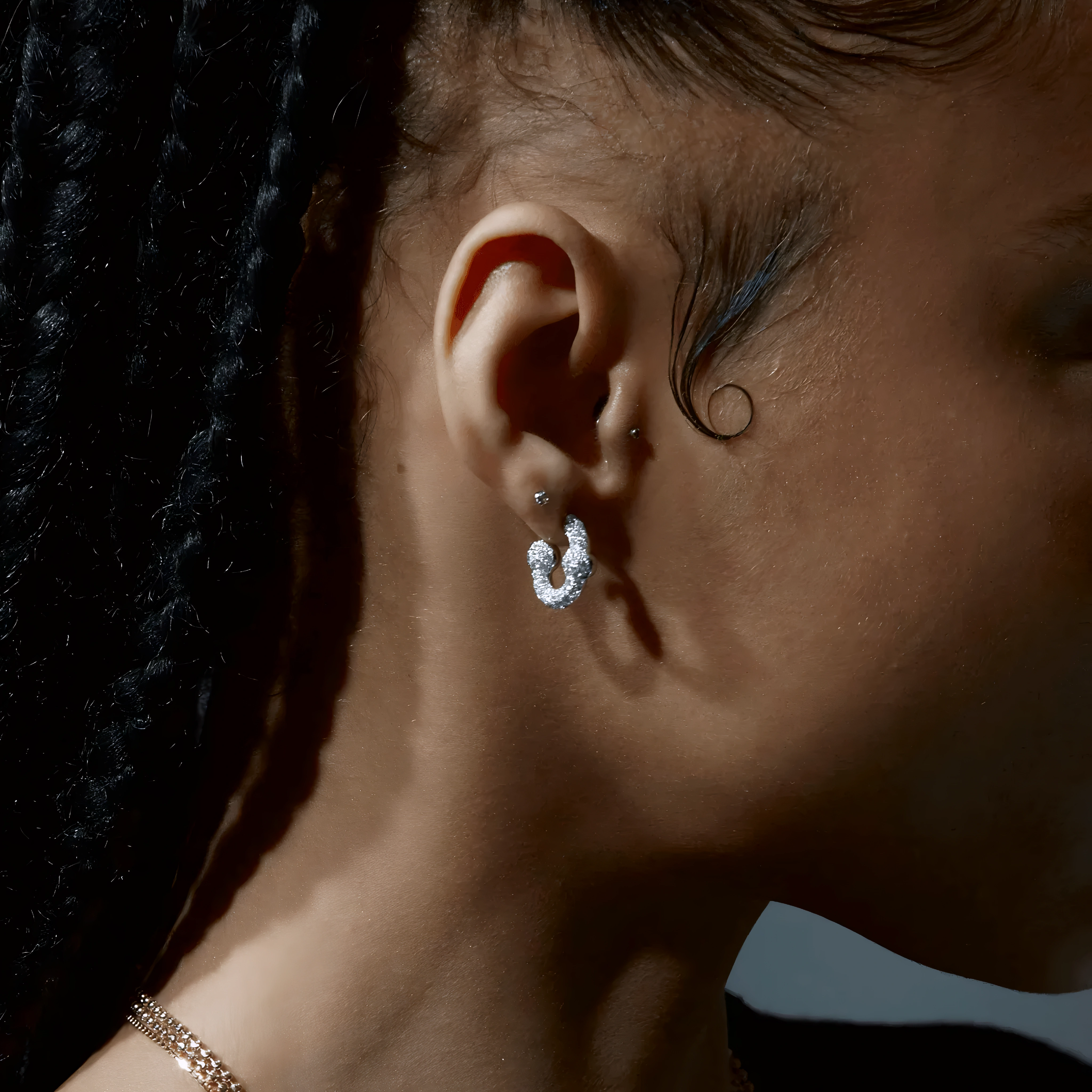 UMLAUT FULL DIAMOND HUGGIE EARRINGS