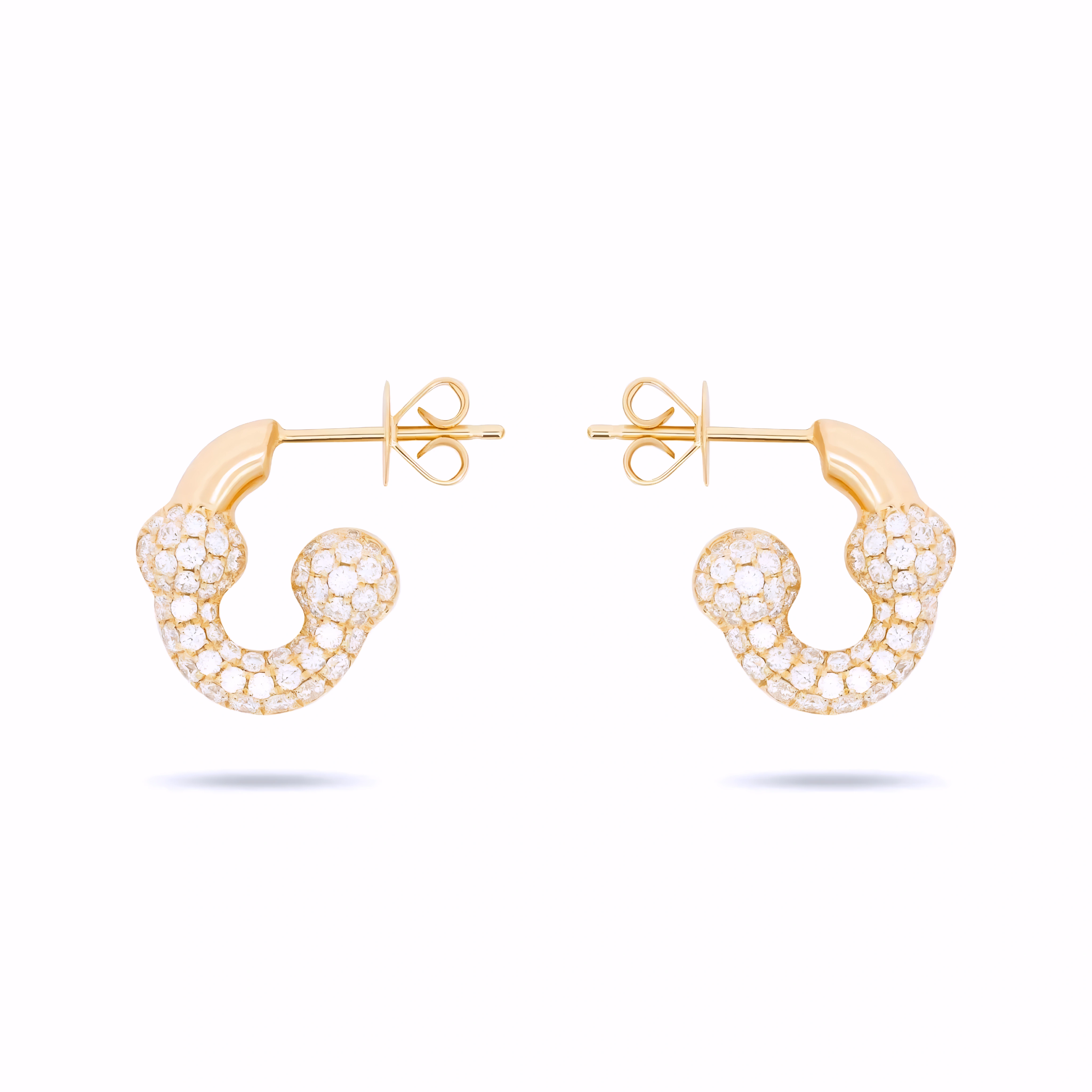 UMLAUT HALF DIAMOND HUGGIE EARRINGS