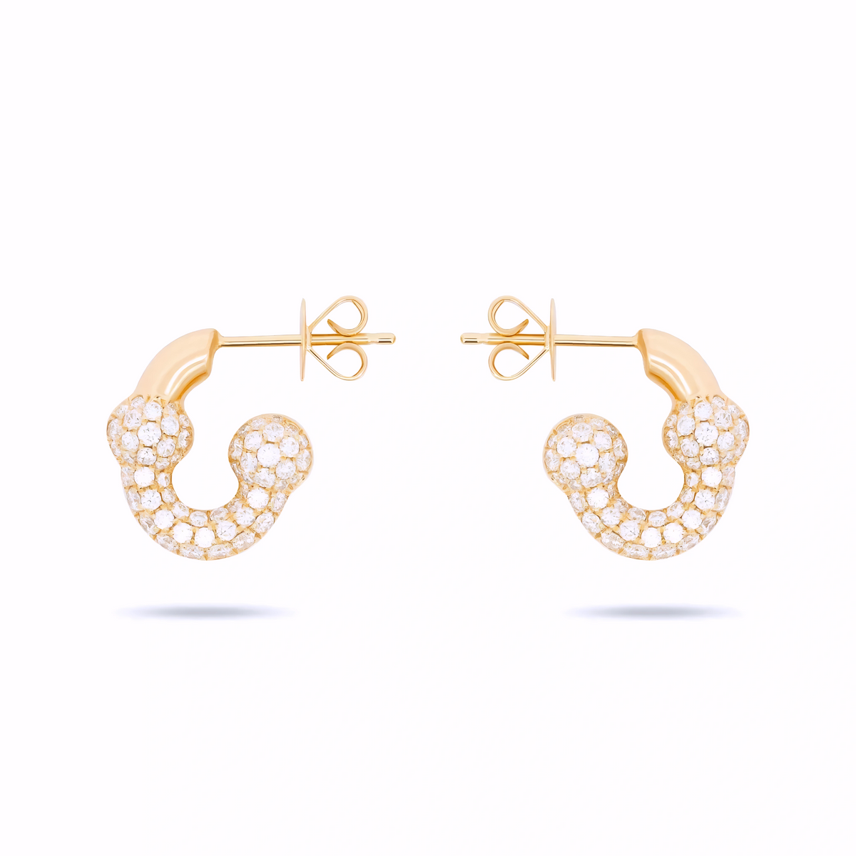 UMLAUT HALF DIAMOND HUGGIE EARRINGS
