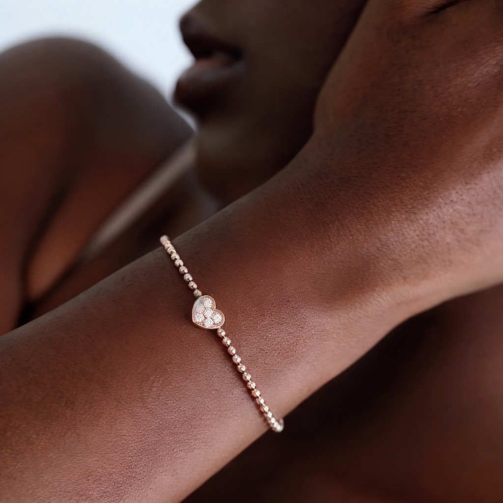 DIAMOND HEART BALL CHAIN BRACELET